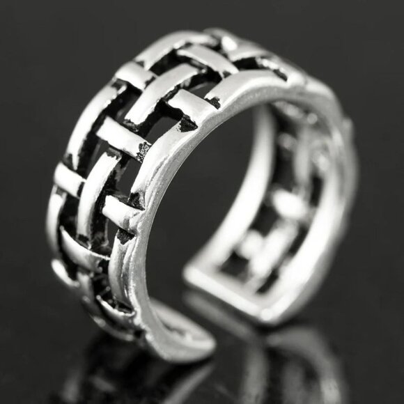 🌸VINTAGE NET ANTIQUE SILVER RESIZABLE HIPHOP PUNK RINGS FOR WOMAN & MAN, K488 - Picture 3 of 7